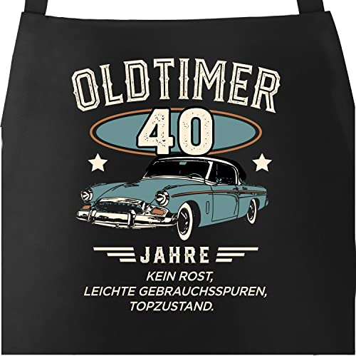 MoonWorks® Grill-Schürze Kochschürze Oldtimer Geburtstag Retro Design Print Vintage Auto Geburtstagsgeschenk für Männer 40 Jahre schwarz Herren