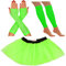 80s Fancy Dress for Women - Neon Tutu Skirt & Leg Warmers, Fishnet Gloves, Rave Retro Outfit (14-22 UK, Green)