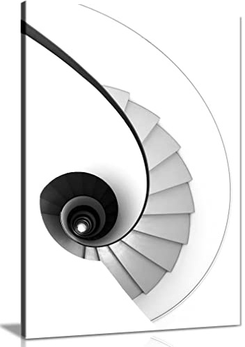 Panther Print Fine Art Prints Black & White Architectural Infinite Stairs Artistic Framed Canvas Print, Pictures for Home Walls, Bedroom, Living Room & Bathroom Decor 76x51cm (30x20in)