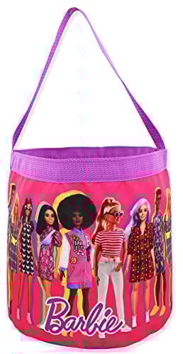 Barbie Collapsible Nylon Basket Bucket Toy Storage Tote Bag, Pink, One Size