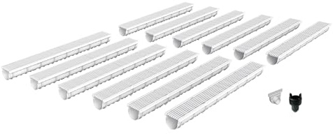 Entwässerungsrinne MEA DECOLINE aus GFK, 12er Pack(12x1m)mit Längsstabrost aus Kunststoff in steingrau ohne Zubehör - Entwässerungssystem für Terrassen, Schwimmbäder, Garageneinfahrten, Fußgängerzonen