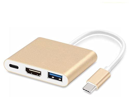 USB C to HDMI Multiport Adapter, Type-C Hub to HDMI 4K Output USB 3.0 Port & USB-C Charging Port and USB-C Digital AV Multiport, for MacBook Pro/air, Galaxy S8/S9,Chromebook Pixel/Dell (Golden)