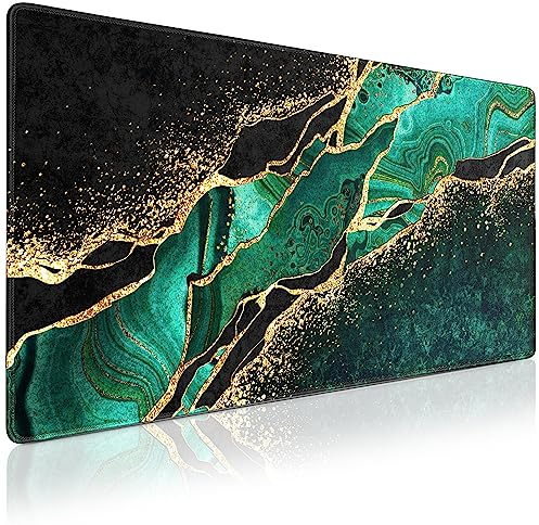 Acezeek Gaming Mauspad,Mousepad XXL,Mauspad 900x400(35.4X15.7in),Schreibtisch Protector Matte mit Anti-Rutsch Basis,Mouse Pad wasserdicht und langlebig für Gaming,Büro,Zuhause(Dunkelgrüner Marmor)