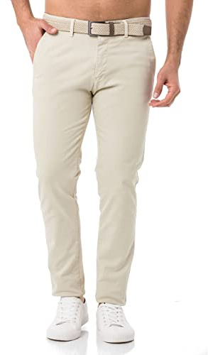 Redbridge Herren Chino-Hose mit Gürtel Bequeme Freizeit- und Businesshose Stone W38 L32