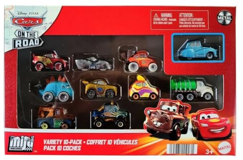 Disney Cars Toys Mini Racers Set mit 10 Mini-Druckguss-Spielzeugautos, Derby Racers Serie, mit Mato, Datz Jammin, Ivy, Mater und mehr
