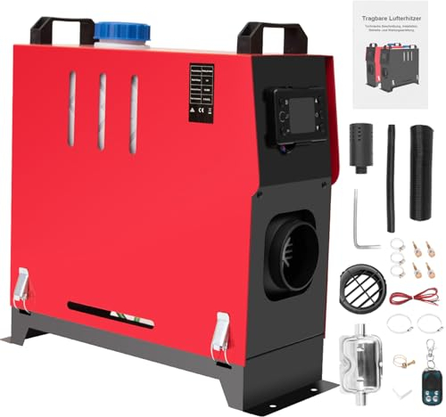 Jacgood 8KW Diesel Lufterhitzer, 12V 8000W Standhezung Diesel Luft Dieselheizung mit Fernschalldämpfer und LCD Anzeige，Standheizung für Auto RV Boote LKW Wohnmobil Bus. (Rot)
