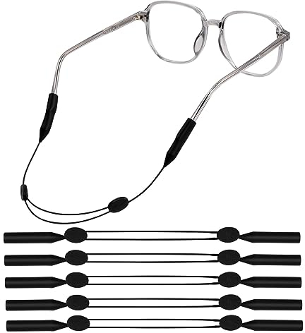 Pinsheng 5 Pezzi Cinturino Per Occhiali In Silicone Cordino per Occhiali Regolabile Fasce per Occhiali Tenuta Sicura Elastico per Occhiali da Vista per Attività all'aperto e Sport (Nero)