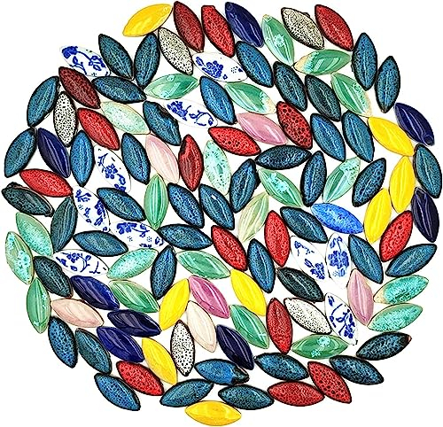 BTMIEY Carreaux de mosaïque en céramique aléatoires de 500 g, pour loisirs créatifs, assiettes, pots de fleurs, vases, tasses, fournitures de fabrication de mosaïque (feuilles)