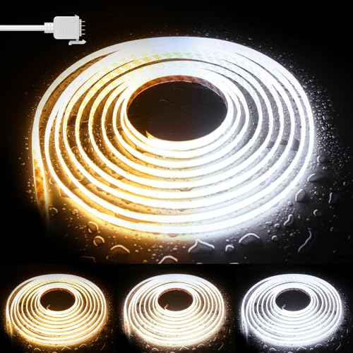 PAUTIX CCT COB LED Streifen 5M IP65 Wasserdicht Dimmbar Warmweiß Kaltweiß 2700K-6500K,640LEDs/m 24V LED Strip Lights CRI90+ für Küche Zuhause DIY Beleuchtung(LED Streifen ONLY,No Netzteil und Dimmer)