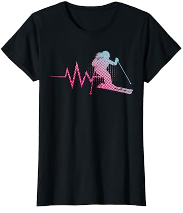 Skilfahrerin Herzschlag Ski Mädchen Frauen Skihelm Skifahren T-Shirt
