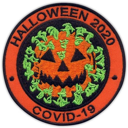 Halloween 2020 – Virus als Kürbis – selbstklebende Rückseite – bestickter Aufnäher/Abzeichen/Emblem