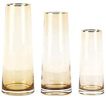 Glasvase, zylindrische Glasvase, 3er-Set, hohe Bodenvase, Wohnzimmer, TV-Schrank, dekorative Vase, getrocknete Blumen, Dekoration, Glasvase, groß (Farbe: Gelb) (Gelb)