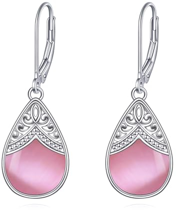 Rosa Ohrringe Silber 925 Rosa Filigran Tropfen Ohrringe Hängend Leverback Schmuck Geschenke für Damen