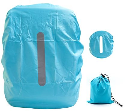 Regenschutz für Rucksäcke mit Reflexstreifen, 30L-40L wasserdichte Rucksack Regenschutz mit Aufbewahrungstasche, Regenhülle Schulranzen für Wandern, Camping, Reisen, Radfahren (Blau, M)