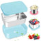 Hydream 3 Stück Edelstahl Bento Box Lunchbox Set, 850ml Auslaufsicher Brotdose für Erwachsene mit Silikondeckel und Schutzhülle, Klein Metall Brotzeitdose Lunch-Boxen, Saucenbecher Snackbehältern-Blau