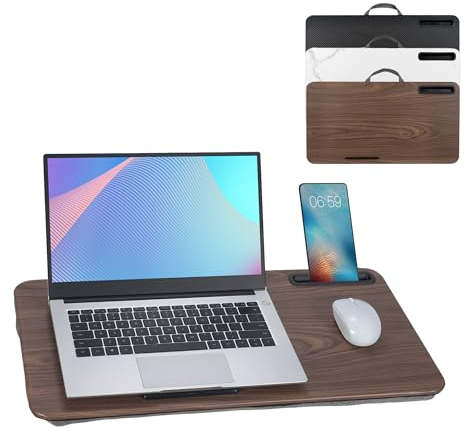 Tragbarer Laptop-Schreibtisch für Laptops bis zu 40,6 cm (16 Zoll), mit Tablet-Slot, integriertem Kissen, ideal für Zuhause und Büro, Schoßschreibtisch für Laptop, Schoß-Schreibtisch mit Kissen, Braun
