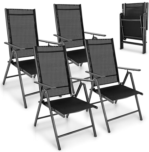 tillvex Gartenstuhl 4 Stück klappbar aus Aluminium | Hochlehner mit Armlehnen | Klappstuhl verstellbar | Klappsessel Balkon Garten Terrasse (Anthrazit)