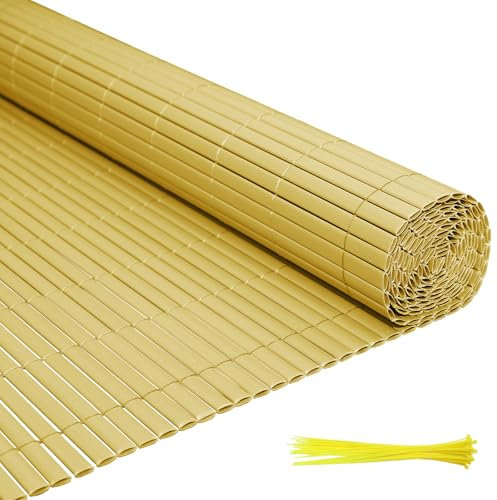 Eulenke PVC Sichtschutzmatte, 80 x 1000cm Sichtschutzzaun mit Abschlussleiste, Windschutz Balkon Sichtschutz für Zaun Garten Terrasse, Bambus