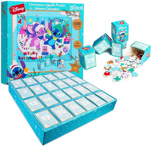 Disney Stitch Adventskalender 2025 Kinder und Erwachsene Weihnachtskalender mit 24 Jigsaw Puzzle Countdown Kalender Puzzle 1000 Teile Geschenk Idee