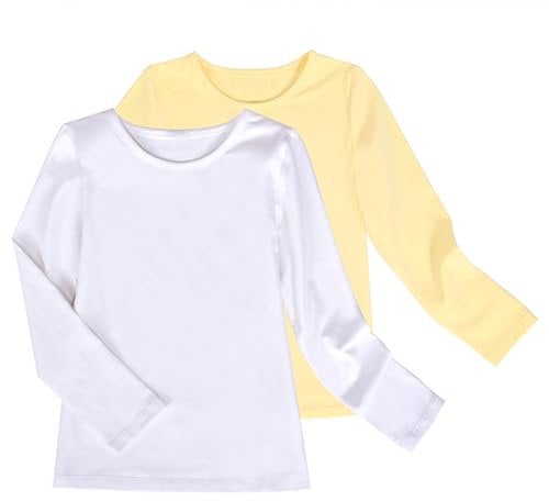 Sunny Fashion 2 Pack Girls Top Tee Shirt Base Layer Long Sleeve Cotton Casual Athletic Age 9-10 Years White Yellow
