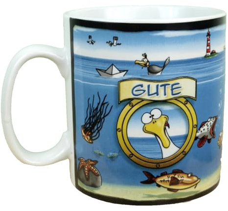 Großer Kaffeebecher - Gute Laune Pott - Becher Tasse Maritim Porzellan 500ml Möwe Leuchtturm Strand Meer Jumbotasse