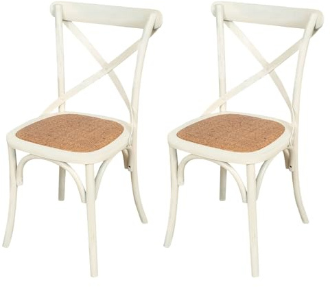 Biscottini Set Esszimmerstühle aus Massivholz 86 x 42 x 46 cm – Küchen- und Wohnzimmerstuhl aus Rattan – Stühle aus Holz für den Innen- und Außenbereich – weißer Holzstuhl, L5400-2-SE