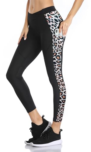 Santic Fahrradhose Damen Lang Gepolstert 7/8 Radlerhose Radhose Leggings Tights Radsport Lange Hosen Sitzpolster Elastische Schnell Trocknend Atmungsaktive Leopard XL