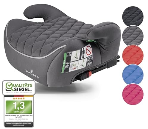 WALSER Premium Kinder Sitzerhöhung Auto ISOFIX, Qualitätssieger Sehr Gut* Kindersitz Auto 125-150 cm, Kindersitzerhöhung Auto Andy neueste Norm 2024 ECE R 129, Sitzerhöhung Auto Kindersitz grau