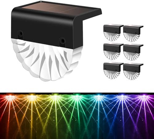 Moman Solar Lights, 6 Pack Outdoor Garden Warm White & RGB Color Changing IP55 Waterproof for Steps, Stairs, Yard - Solar-Fence-Light-Outdoor-LED (SFL1 Shells)