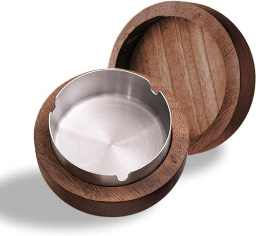 Cenicero de viento de madera, cenicero, resistente al viento, inodoro, cenicero con tapa, aplicar a fiestas, bar, oficina, salón (plata)