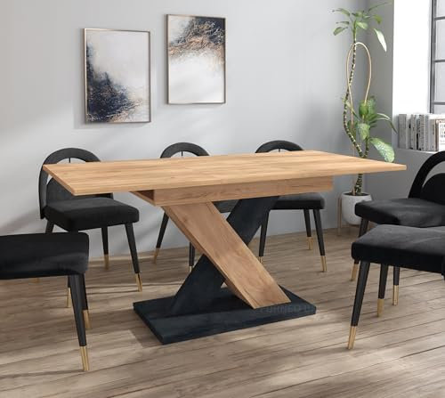 Furneo Enzo 01 – Modern Extendable Dining Table, 120–160 cm, Oak and Black Concrete Effect Finish