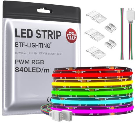 BTF-LIGHTING FCOB COB RGB Flexibel Hohe Dichte LED Streifen DC24V 5M 840LEDs/M 4200LEDs 16W/M 10mm Schwarz PCB Mehrfarbig LED-Band IP30 Nicht Wasserdicht für Innenraum Dekoration (nur Streifen)
