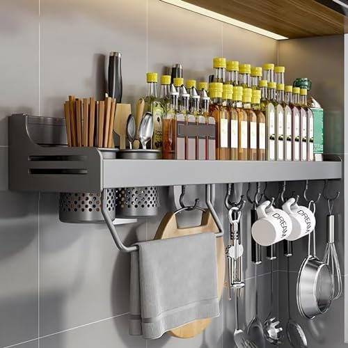 ZOKT Spice Rack - Wall Mounted, Holder, Kitchen Storage, Grey, 80cm