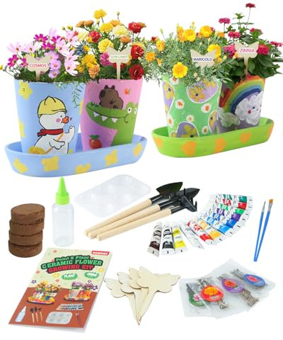 RGBDOT Set Malen und Pflanzen von Keramik Nursery Blumengarten mit 4 Töpfen, Bestes Geburtstags-Kunst- und Bastelset für Mädchen und Jungen im Alter von 5-12 Jahren Ostern Geschenke
