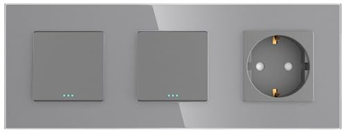 PULSAR Taster/Schalter/Steckdose Unterputz Grau Glas 3 Fach Tastschalter/Lichtschalter/Steckdose Kombination