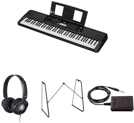 Yamaha PSR-EW320 Portable Keyboard for Beginners bundled with HPH-100 Headphones, L-2C Keyboard Stand, and sustain Pedal