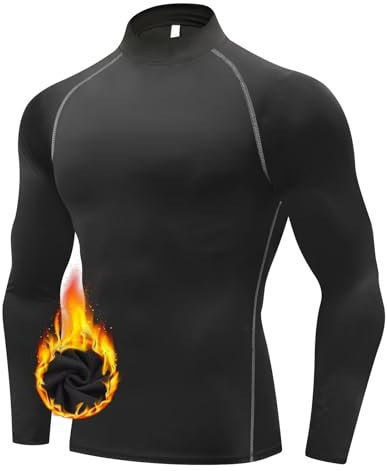 Sillictor Thermal Tops for Men Long Sleeve Turtleneck Ski Base Layer Mens Quick Dry Cycling Running Golf Football Underlayer Men Fleece Compression Shirts,Muscle Support High Wicking 33237 Black L