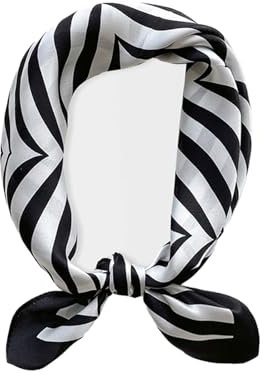 Damen Seidentuch Schwarz-weiße Streifen Seidenschal Halstuch Bandana Kopftuch Elegante Schals Tücher für Damen