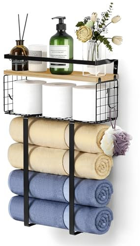 Porte-serviettes mural noir, étagère polyvalente et peu encombrante, serviette d'invité et rangement efficace