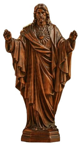 BGCOPPER Estatua de madera del Sagrado Corazón de Jesús, adorno hecho a mano de Jesús, figura católica, regalo religioso para decoración del hogar, Navidad, 12 pulgadas