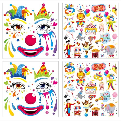 HOWAF Tatuajes Temporales de Clown Tatuajes de Clown, Pegatinas Tatuajes de Cara de Clown, Tatuajes de Halloween Tatuajes de Cara para Disfraz de Halloween