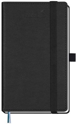 BEZEND Kalender 2025 2026 Klein Wochenplaner A6, 18-Monate Taschenkalender Juli 25-Dez 26, Buchkalender PU-Leder Hardcover mit Stifthalter - Schwarz