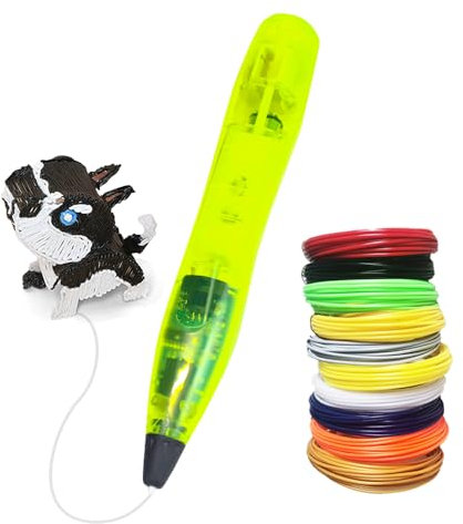 LIHUACHEN 3D Stift für Kinder Set mit 24 Farben PLA Filament, 3D-Druckstift mit Lichtsensor-Steuerknopf,mit USB-Kabel, 2-Fingerschutz, Schablonen und transparenter Zeichenunterlage (Yellow)