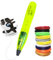 LIHUACHEN Penna 3D per bambini kit con filamento PLA 24 colori set, penna 3D con pulsante di controllo del sensore di luce, con cavo USB, protezione a 2 dita, stencil e base trasparente (giallo)
