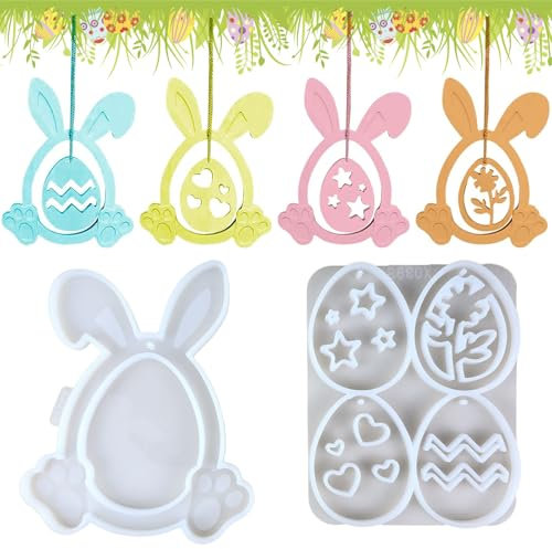 5 Stück Silikonform Anhänger Ostern Silikonformen Gießformen Frühling Ostern Silikonform Ostereier Hase DIY Silikon Gießform Epoxidharz Formen Gipsformen zum Gießen Silikonform Giessformen