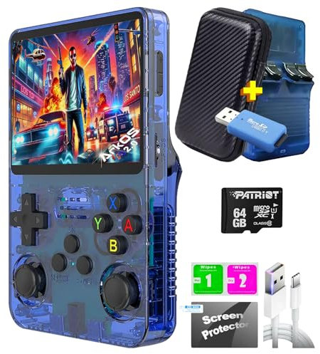 SVP Formats R36S Consola retro portátil 64 GB con +15.000 Juegos +26 Emuladores PS1, PSP, N64, NDS, SuperN, GameB, GBA - Linux IPS 3.5 Consola de videojuegos portátil (Azul t., 64 GB (15K juegos))