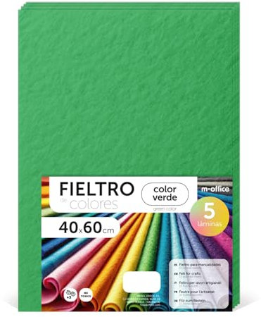 m-office Feutrine Loisir Créatif, Feutrine de Couleurs, Douce et Flexible, Matériau pour Couture, Tissus Patchwork, Idéale pour Projets DIY, Artisanat ou Décoration, 40x60cm (Vert, 5 pcs)