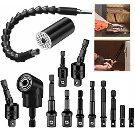 Juroupi 14PCS Flexible Drill Bit Extension Set with 105° Angle Drill Bit Extension & Universal Socket Adapter & Socket Grip