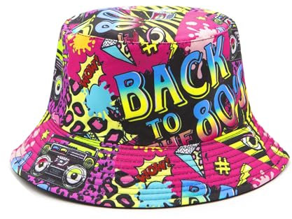 YAMEIZE Retro Style 80s Summer Bucket Hat for - Women Men Teens Vintage Reversible Double Side Fisherman Hat Sun Outdoor