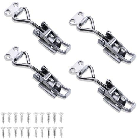 Loquet à Bascule en Acier Inoxydable, 4 Pièces Fermeture à Levier avec Trou de Serrure Loquets à Bascule GH-4001 Réglables Capacité de Rétention 100kg 220lbs pour Armoire Porte
